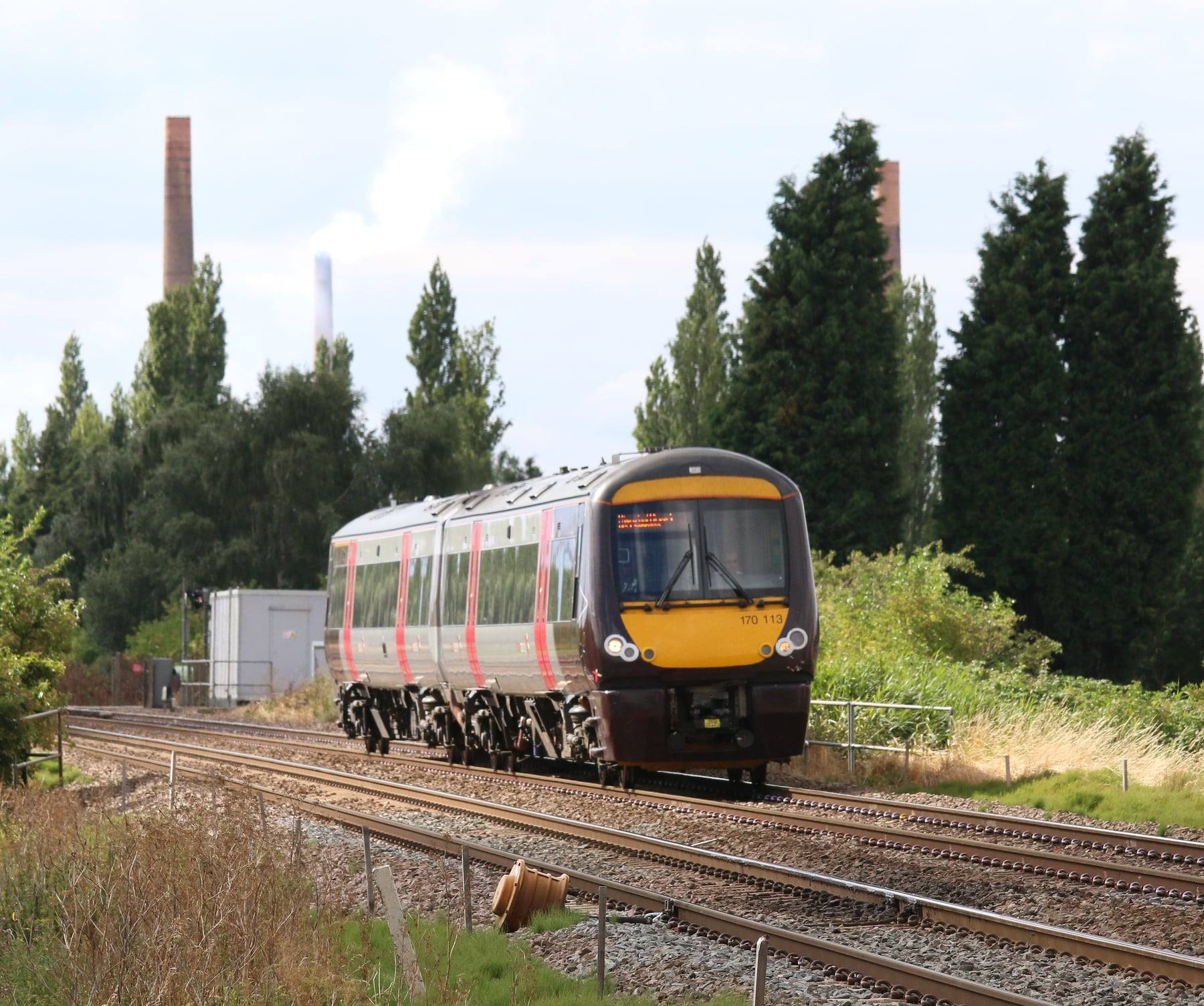 A CrossCountry train running between the Midlands and Stansted Airport