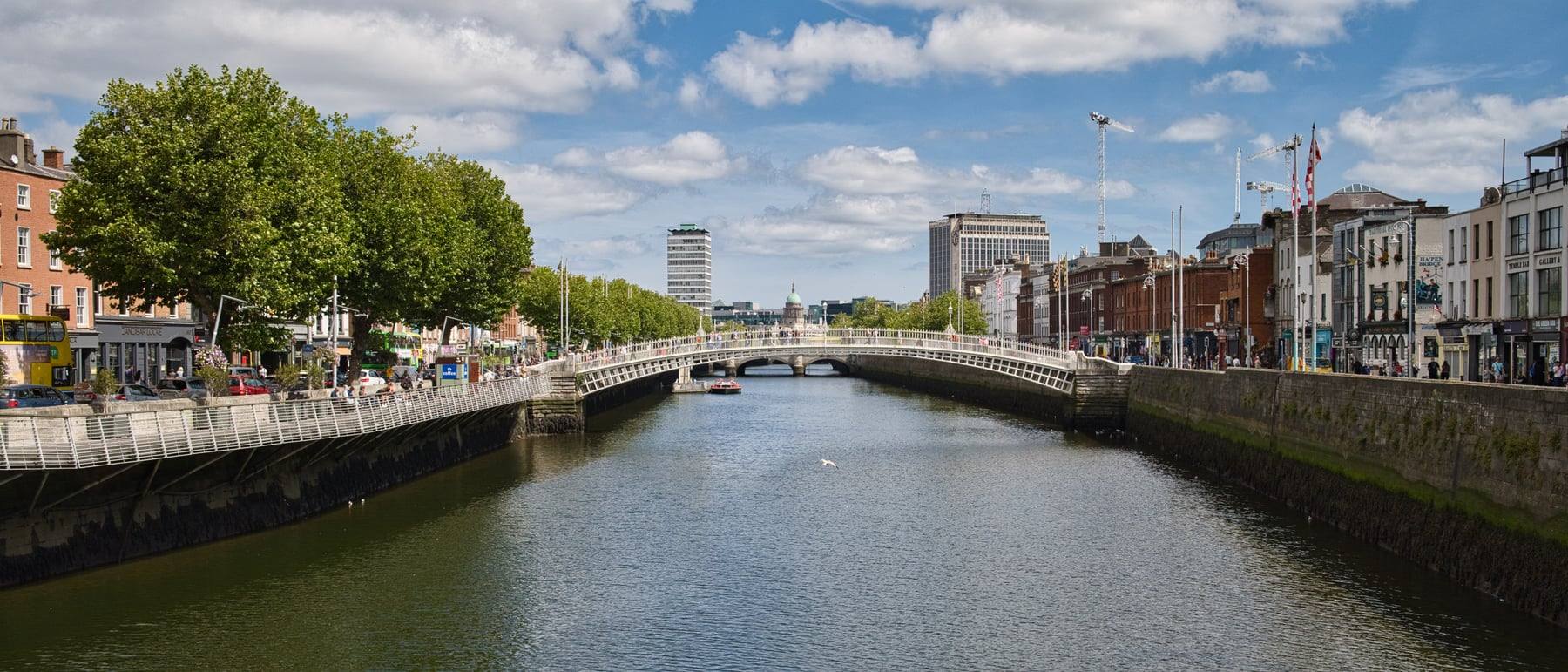 The Ha'penny Bridge over the River Liffey in Dublin