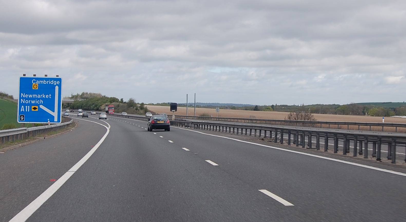 Traffic on the M11 motorway, the main road route to Stansted Airport