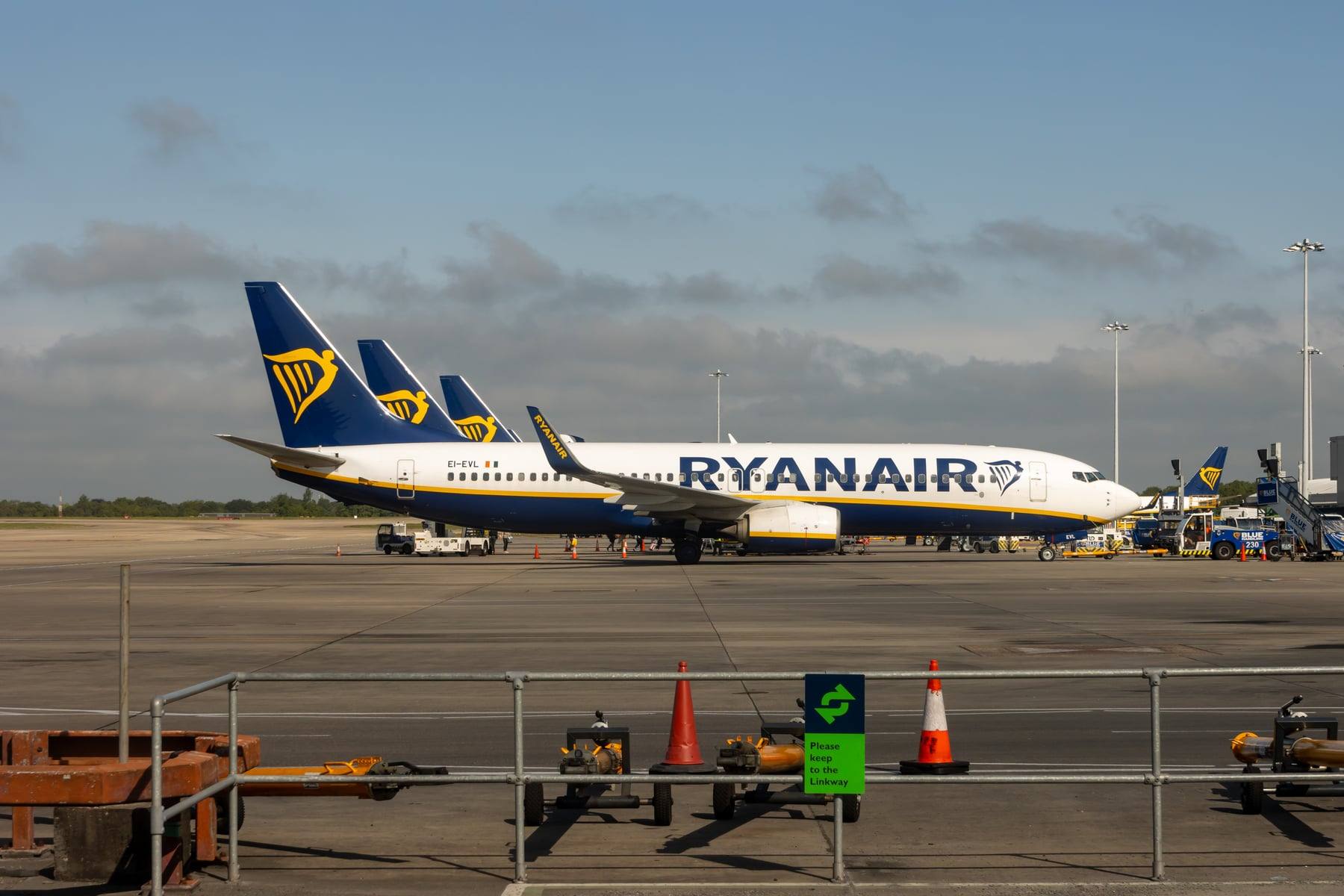 Ryanair Boeing 737 aircraft parked at London Stansted Airport